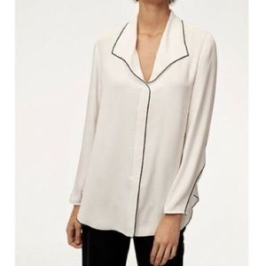 Babaton Aritzia Rena Shirt in White with Black Piping Trim Women's Size Medium